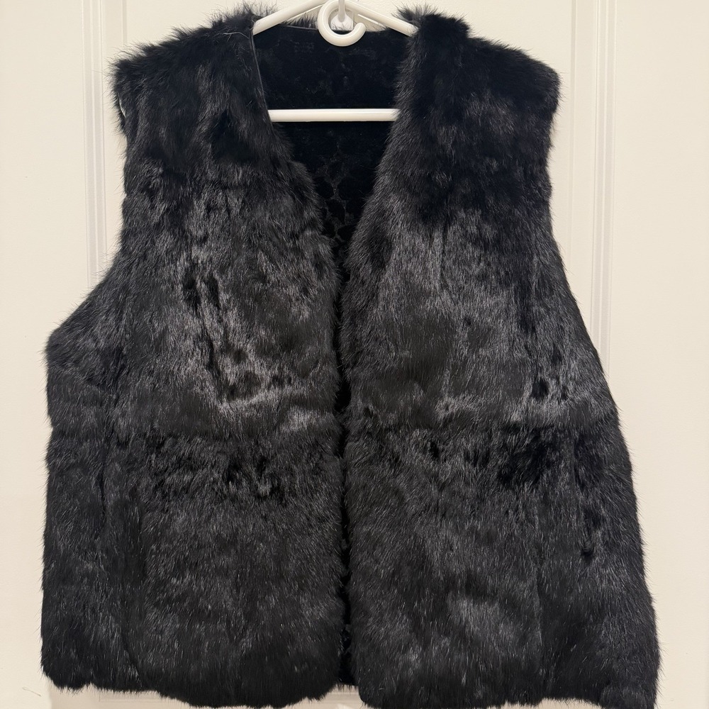 Vtg Real Fur Velvet Vest Sz XXL Fits Large‎ Reversible Womens Black